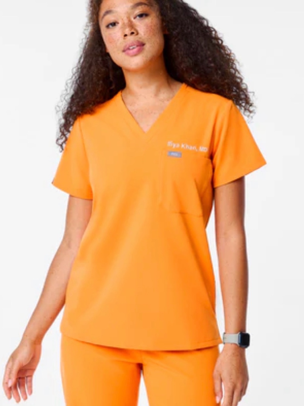 Figs Women's Bright Orange V-Neck Scrub Top
